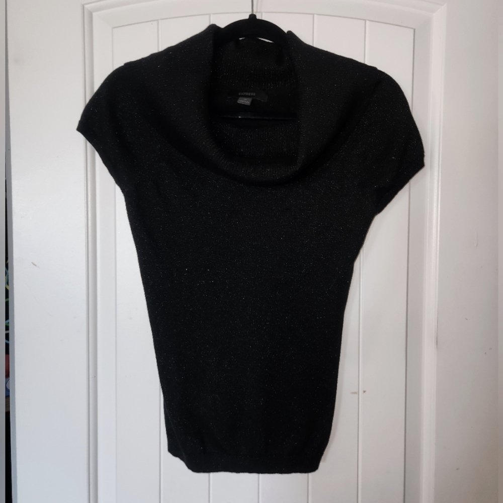 EXPRESS Cowl Neck Cap sleeve sweater  black size medium, glittery
